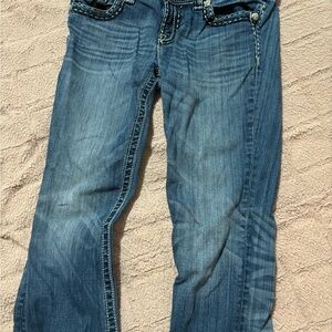 Miss Me Blue Boot Cut Jeans with Fading and Contrast Stitching